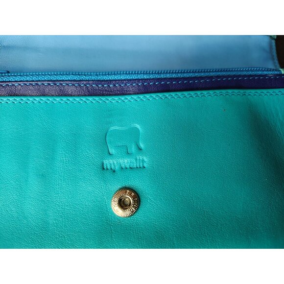 Mywalit Multi-Shade Blue Leather Wallet, NO Pen, Snap, Zip Close - Picture 5 of 6